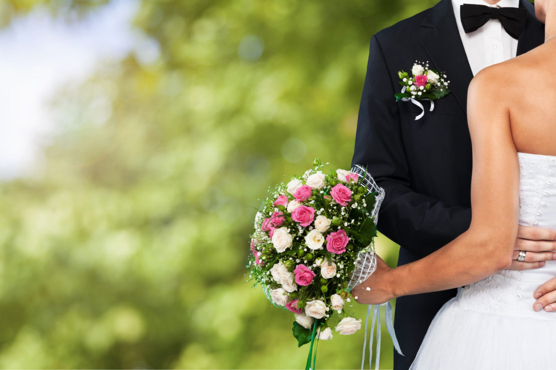 Bride Groom and Wedding Bouquet